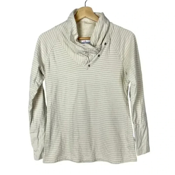 Columbia Cream Striped Mock Neck Pullover Sweatshirt S - Picture 1 of 5